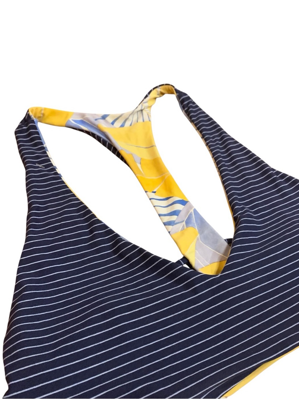 Carve Designs Reversible Yellow & Navy Tropical Leaf Stripes Bikini Set Large - Picture 6 of 7